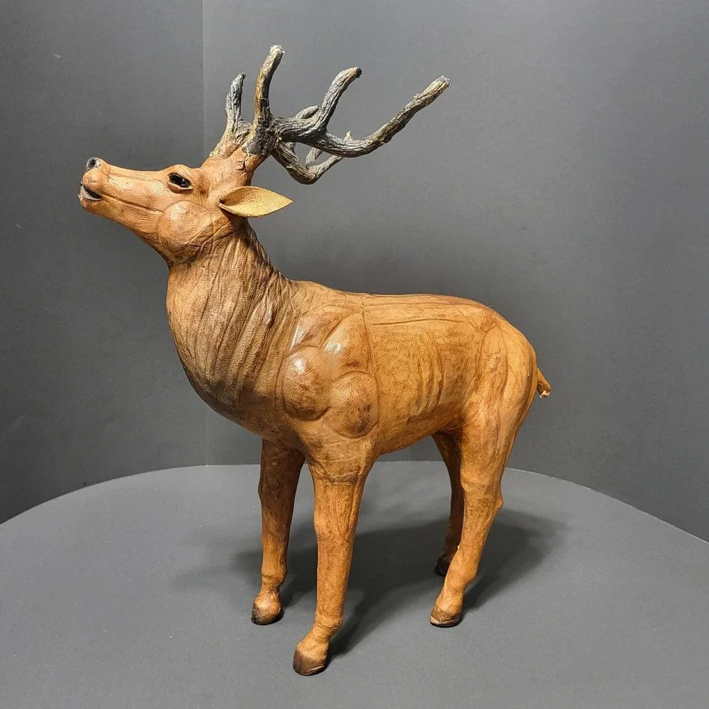VTG Leather Wrapped Deer Figurine Standing Buck Rustic Cabin Decor 1960's - Picture 3 of 8